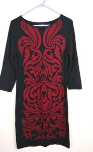 Nine West Black and Red Sheath Knit Long Sleeve Sweater Dress